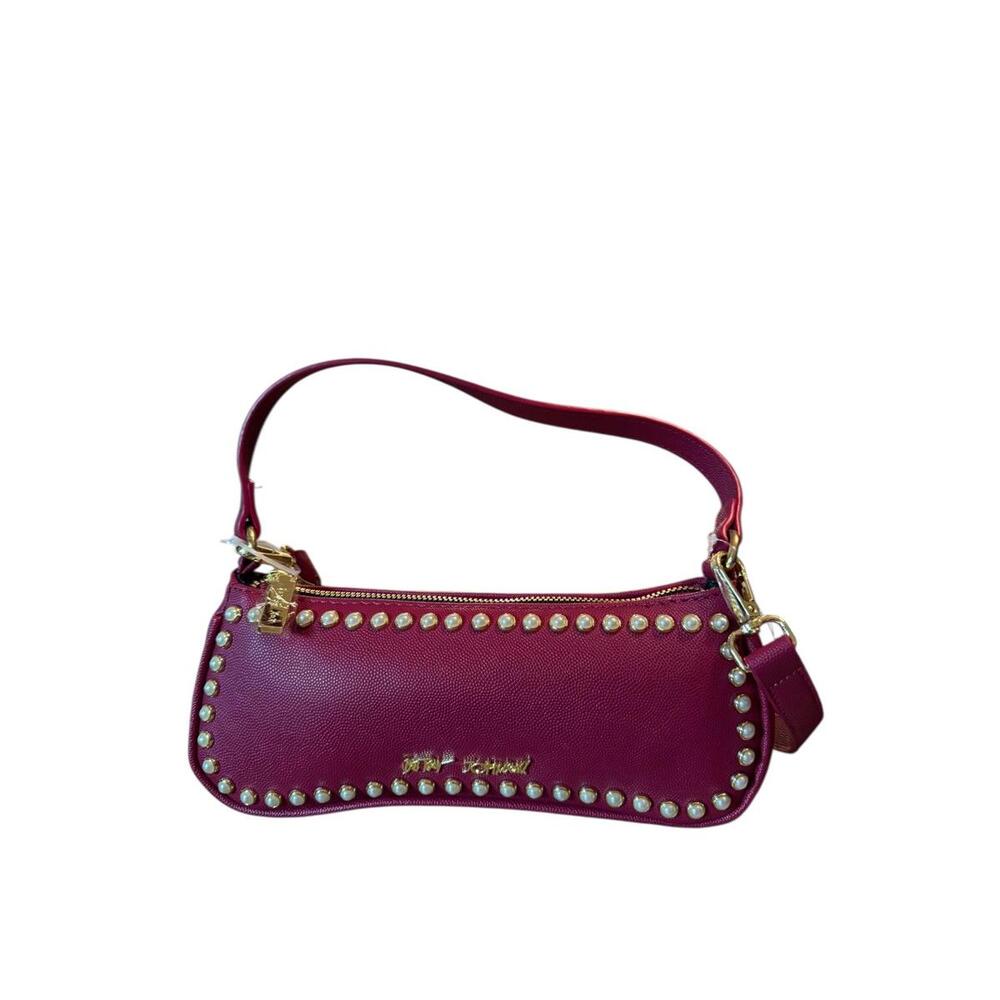 Betsey Johnson Studded Burgundy Pink Leather Shoulder Bag